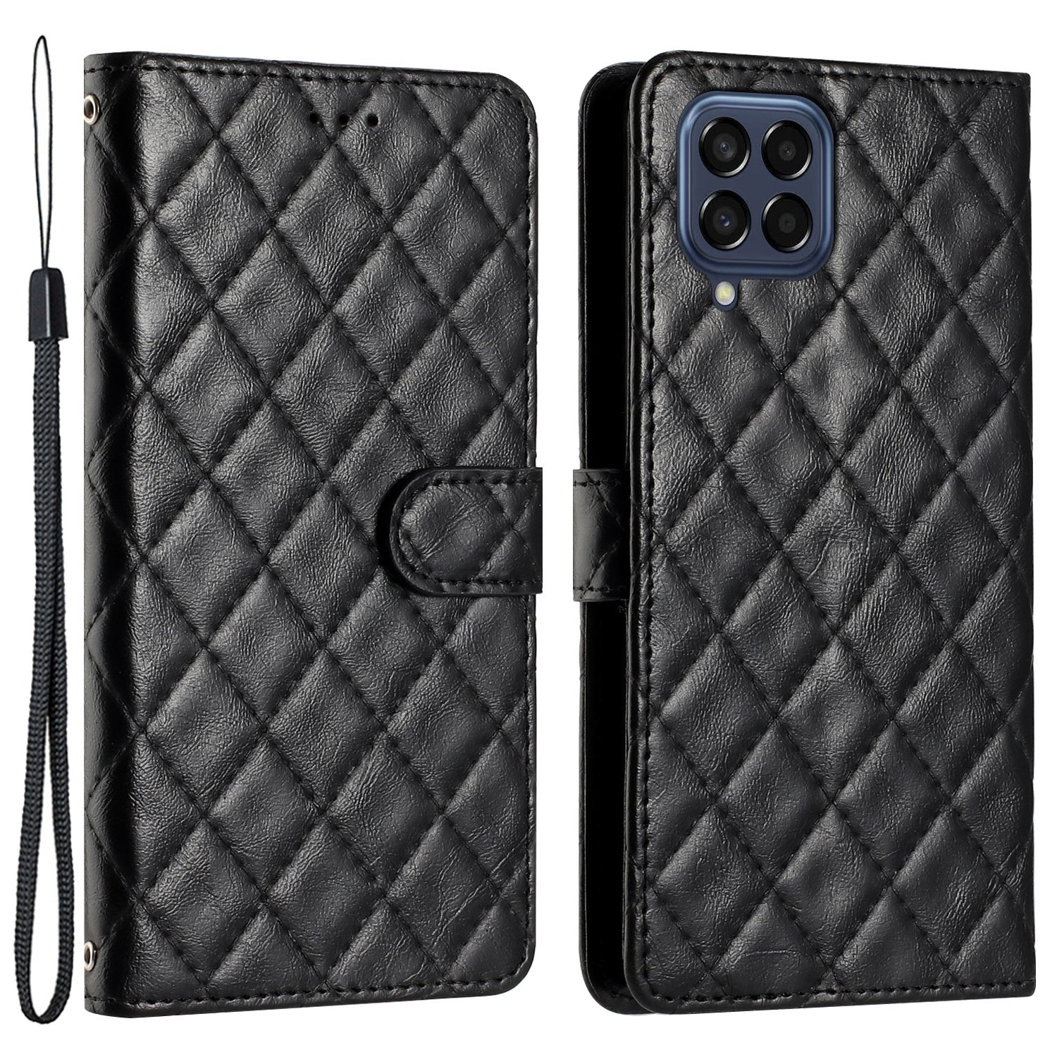 Leather Case for Samsung Galaxy M53 5G Stitching Line Rhombus Wallet Stand Phone Cover with Strap Leather Case for Samsung Galaxy M53 5G Stitching Line Rhombus Wallet Stand Phone Cover with Strap